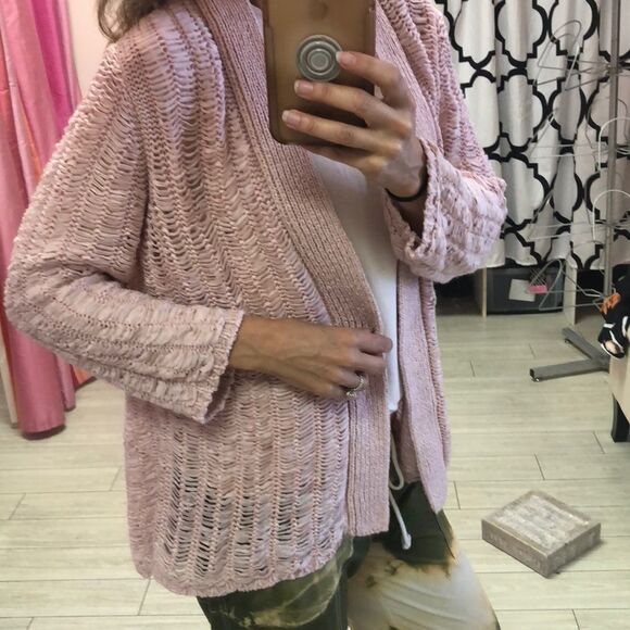 Chico’s blush open weave knit cardigan Size 1 - Picture 3 of 8